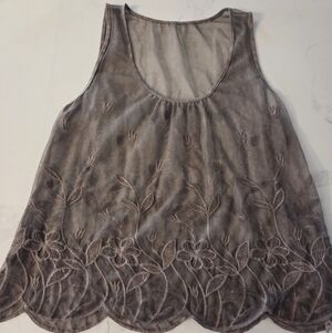 Made In Italy Sheer Floral Embroidered Tank Top
